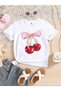3-Pack Baby Blue-White-Purple Girls' T-Shirts with Ribbon and Bow Print - 3