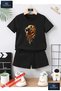 Kids Lion Flame Custom Printed Crew Neck T-Shirt - Shorts Set - 2