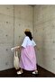 Women's Pink Combed Cotton Six-Line Woven Fabric Long Oversize Dress 29169 - 7