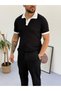 Men's 100% Cotton Collar and Sleeve Detailed Knitwear Polo Neck Short Sleeve Tshirt - 2