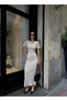 Women's Beige Corded Short Sleeve Summer Fabric Long Knitwear Dress S/M - 6