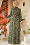 Polka Dot Patterned Khaki Hijab Dress 279065Hk
