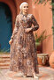 Floral Patterned Camel Hijab Dress 50355C - 4