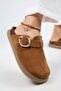 (Asymmetry) Women's Genuine Leather Belt Buckle Sabo Taba Slippers - 5