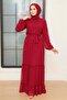 Pleated Burgundy Hijab Dress 5726Br