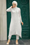 Buttoned Ecru Hijab Tunic 5401E - 2