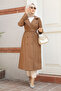 Buckle Belted Tan Hijab Trench Coat 5942Tb - 3