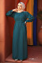Bead Detailed Emerald Green Hijab Dress 25681Zy - 3