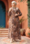 Floral Patterned Camel Hijab Dress 50355C - 3