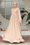 Laced Beige Hijab Dress 23201BEIGE - 4