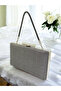 Anthracite Gray Platinum Color Stone Glitter Non-Spill Glitter Women's Evening Dress Bag