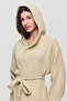 Women's Muslin Pocket Tie Hooded Beige Bathrobe - 7