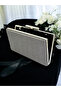 Anthracite Gray Platinum Color Stone Glitter Non-Spill Glitter Women's Evening Dress Bag - 3