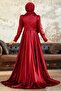 Tailored Burgundy Satin Hijab Evening Dress 22881Br - 4