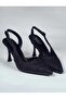 Banded High Thin Heeled Glittery Black Slingback Stiletto Shoes 9 cm Heel - 2