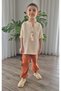 Copper Muslin Trousers & Natural Şile Bezi Capri Sleeve Tassel Shirt Cotton Summer Set Mtye0071 - 2