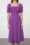 Purple Straight Hem Elastic Waist Opening Midi Woven Dress Twoss22El1768 - 3