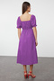 Purple Straight Hem Elastic Waist Opening Midi Woven Dress Twoss22El1768 - 5