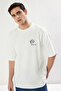 Ecru Oversized/Wide Fit Far East Printed Short Sleeve %100 T-Shirt TMNSS23TS00170 - 4