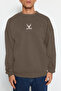 Dark Brown Oversized /Wide Cut Crew Neck Animal Embroidered Sweatshirt Tmnaw24Sw00169 - 4
