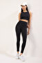 Siyah Fitilli Tam Boy Örme Spor Tayt THMSS25TY00022 - 2