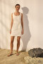 White Belted Linen Blend Straight Cut Mini Woven Dress Twoss25El00705