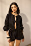Black Woven Tie Detail 100% Linen Beach Crop Shirt Tbess25Go00016 - 2
