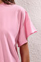 Pembe  %100 Pamuk Fırfır Detaylı Basic Bisiklet Yaka Örme T-Shirt TWOSS22TS2429 - 3