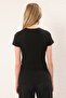 Siyah Taşlı Asimetrik Fitted/Vücuda Oturan Örme T-shirt TWOSS25BZ00277 - 4