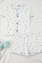 Beyaz %100 Pamuklu Çiçekli Kurdele/Fiyonklu Fitilli Şortlu Örme Pijama Takımı THMSS25PT00434 - 5