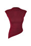 Bordo Dik Yaka Büzgü/Drape Detaylı Fitted/Vücuda Oturan Asimetrik Örme Bluz TWOSS24BZ00534 - 7