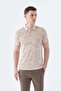 Beige Slim Fit Patterned Polo Neck T-Shirt - 3
