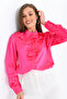 Women's Fuchsia Lightweight Drapey Ruffled Collar Satin Shirt
