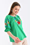 Women's Flower Embroidery Detailed Green Blouse - 4