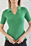 Women's Polo Neck Short Sleeve Basic Knitwear Blouse - 5