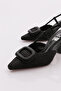 Women's Buckle Heeled Shoes Black Straw 6538535 - 4