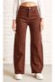 Brown High Waist Wide Leg Women's Trousers Loose Loose Oversize Trousers - 2