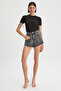 Women's Basic T-Shirt with Chain Detail on the Sleeves - 3