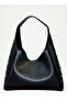 Women's Black Hand and Shoulder Bag with Side Staple Detailed Snap Closure and Zippered Interior Compartment - 2