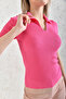 Women's Polo Neck Short Sleeve Basic Knitwear Blouse - 5
