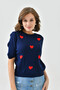 Round Neck Patterned Heart Transitional Knit Sweater