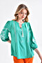 Women's Embroidered Lace-Up Long Sleeve Woven Blouse - 3