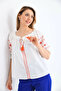 Madonna Collar Embroidery Detail Balloon Sleeve Short Blouse - 3