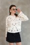 Women's Crochet Ecru Crew Neck Gold Buttoned Seasonal Cardigan