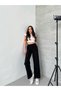 Muslin Fabric Black Wide Leg Women's Trousers - 5