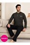 Men's Green Crew Neck 3 Button Chest Pocket Cotton Lycra Seasonal Long Sleeve Pajama Set
