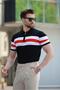 Black Zippered Polo Neck Striped Men's T-Shirt E7406 - 3