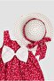 Flower Patterned Bow Baby Girl Dress with Hat - 5