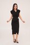 Double Breasted Collar Short Sleeve Brooch Detailed Black Dress - 5