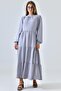 Gray Stand Collar Gather Detailed Layered Dress